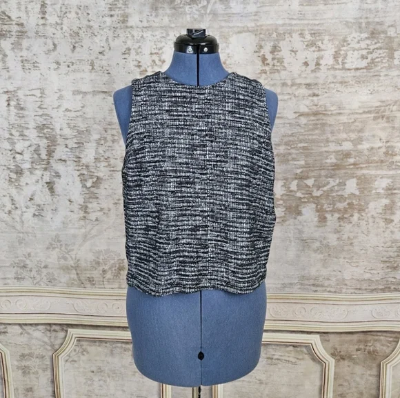 Banana Republic Small Shell Tank Top Black White Blouse Office Career Tweed S - Picture 2 of 9